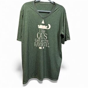 Green v-neck I like cats, cats are my favorite Elf graphic tee XL